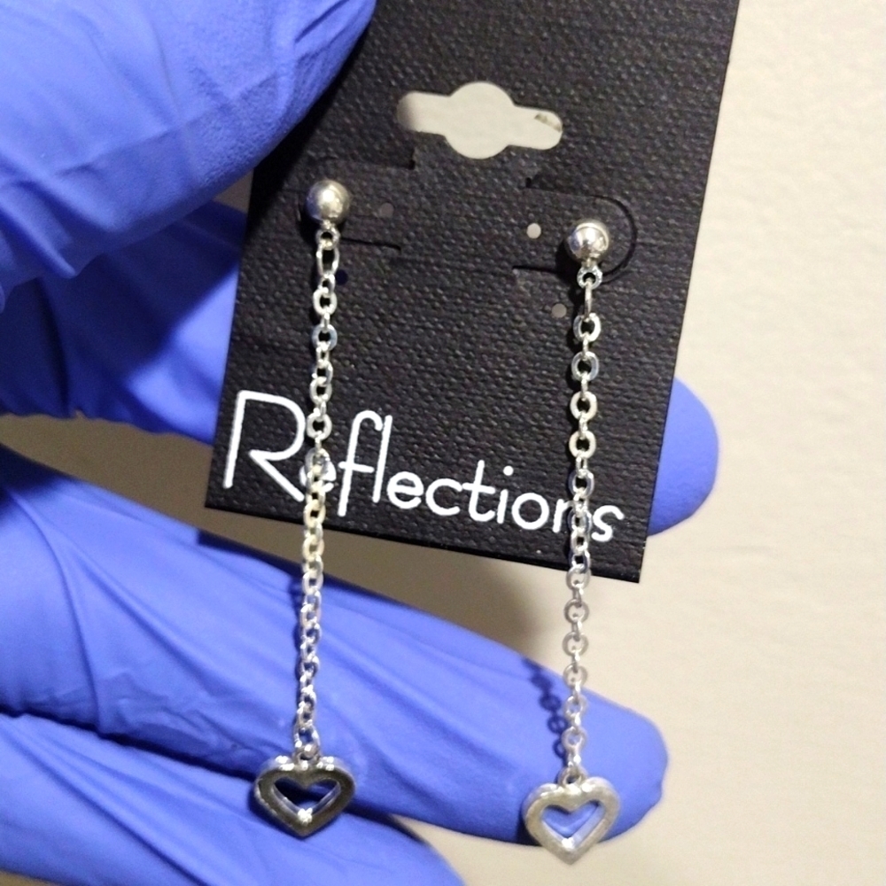Women's Polished Silver-tone Single Fringe 3.25" Long Drop Dangle Heart Earrings